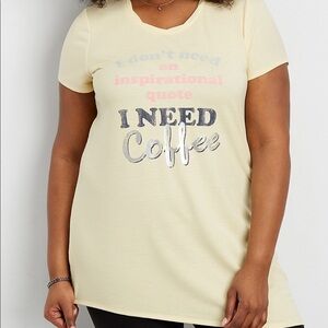 Maurices tunic tee with asymmetrical hem and coffee graphic